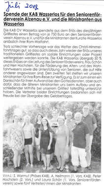 Spende KAB Wasserlos Juli 2018